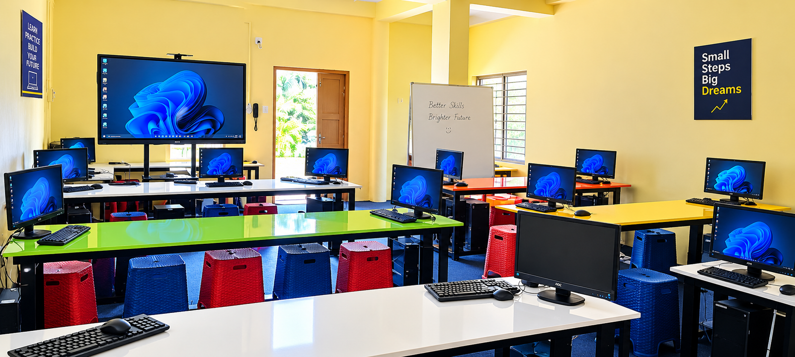 Students working on computers in the computer lab